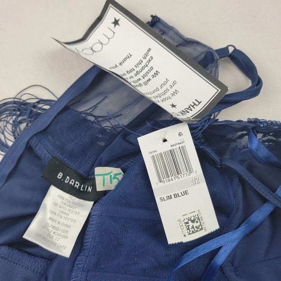 NWT B Darlin beaded corset fringe mini dress in slim blue Size 1/2 - Picture 8 of 8